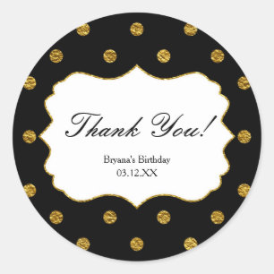 Black & Gold Faux Foil Polka Dots Party Stickers