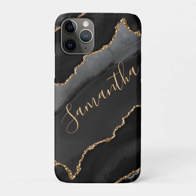 Black & Gold Faux Glitter Agate Case-Mate iPhone Case (Back)