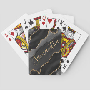 Black & Gold Faux Glitter Agate Playing Cards