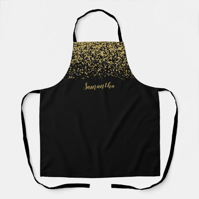 Black Gold Faux Glitter Personalized Apron (Front)