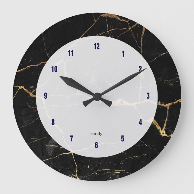 Black & gold faux marble large clock (Front)
