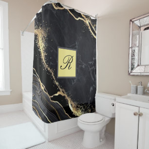 Black Gold Faux Marble Pretty Elegant Monogram