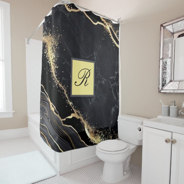 Black Gold Faux Marble Pretty Elegant Monogram (In Situ)