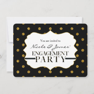 Black & Gold Faux Polka Dots ENGAGEMENT Invitation