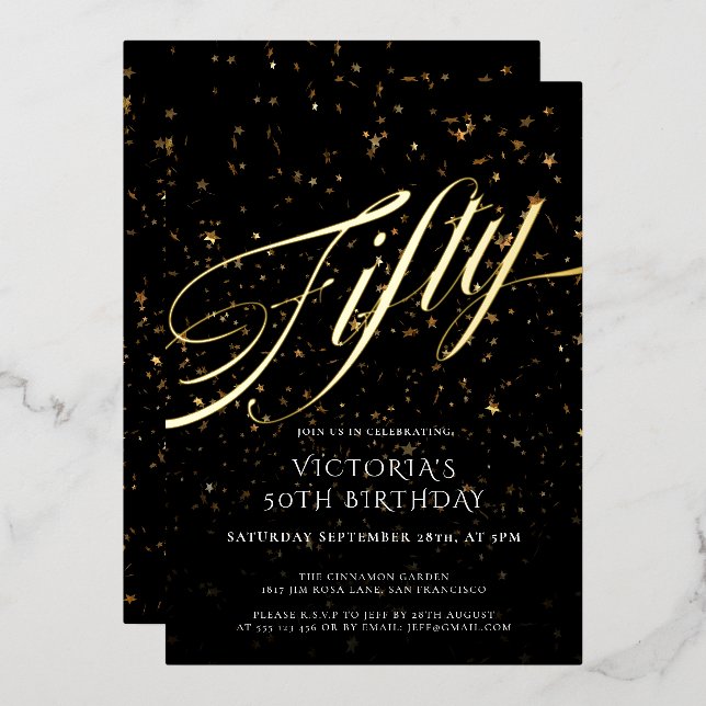 Black Gold Fifty Elegant Confetti 50th Birthday (Front/Back)