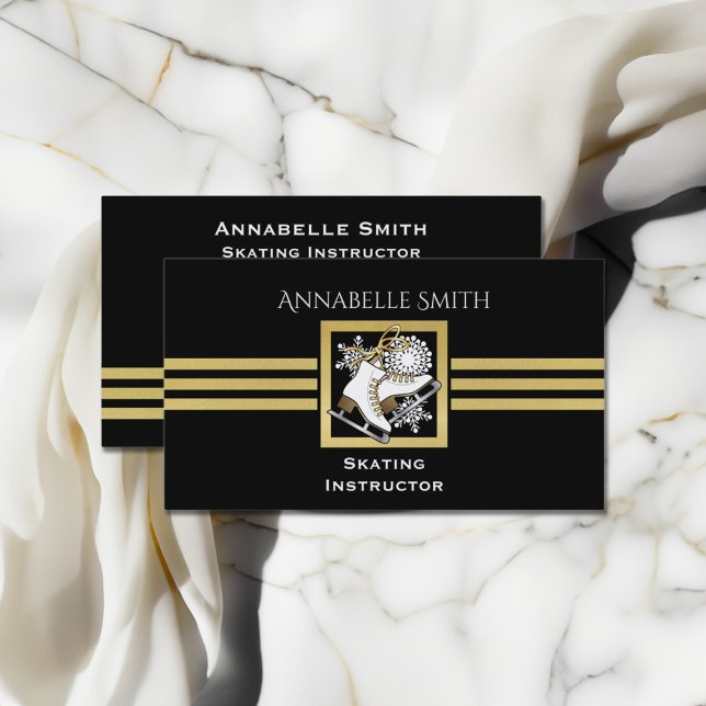 Black Gold Figure Skating / Ice Skating Instructor Business Card (Creator Uploaded)