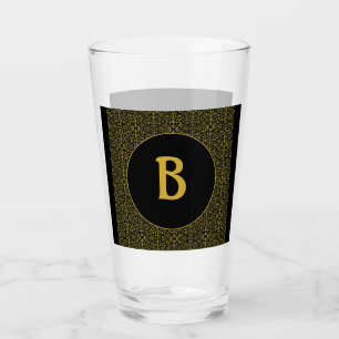 Black & Gold Filigree Monogram Personalized Glass