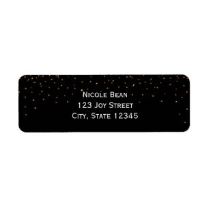 Black & Gold Fine Glitter Party Invitation Labels