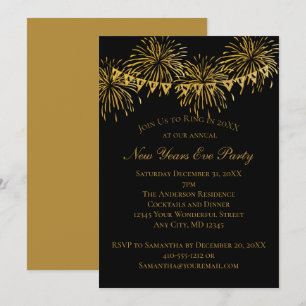 Black Gold Firework New Years Eve Party Invitation