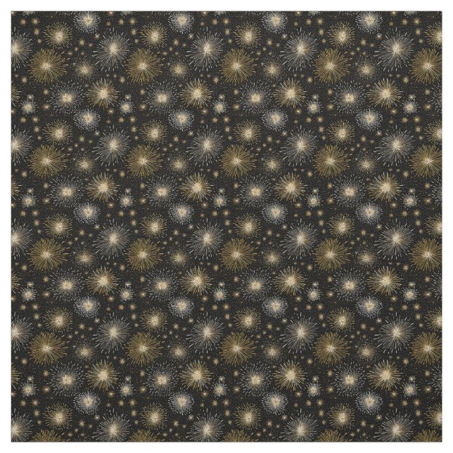 Black Gold Fireworks Night Sky Celebration Fabric (Swatch)
