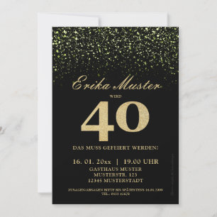 Black gold flashy invitations 40th birthday