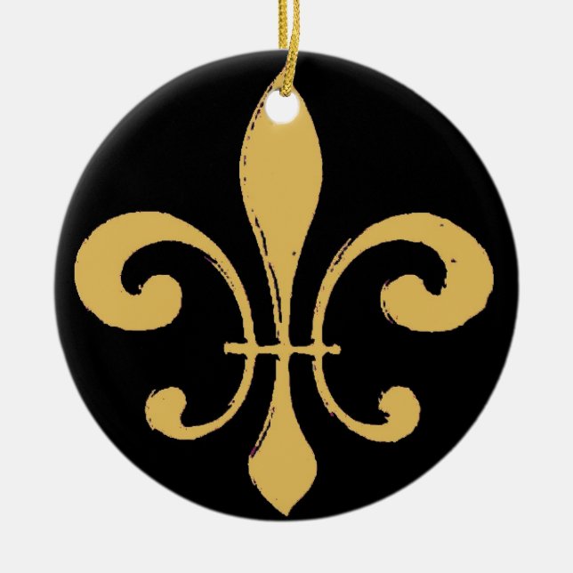 Black Gold Fleur De Lis Ceramic Ornament (Front)