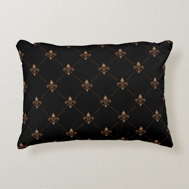 Black Gold Fleur De Lis Elegant Luxury Pattern Accent Pillow (Front)