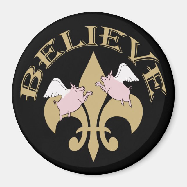 Black Gold Fleur de Lis Flying Pigs Magnet (Front)