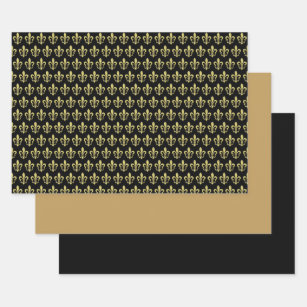 Black Gold Fleur de Lis French Wrapping Sheet Set