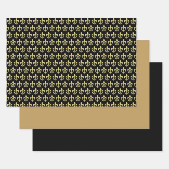 Black Gold Fleur de Lis French Wrapping Sheet Set (Set)