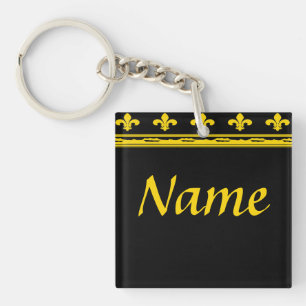 Black & Gold Fleur De Lis  Letters & Numbers Keychain