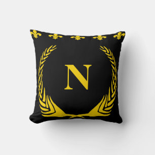 Black & Gold Fleur De Lis Letters & Numbers Throw Pillow