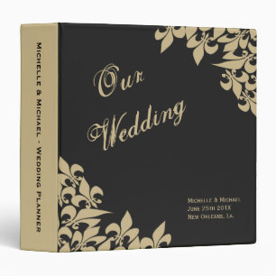Black Gold Fleur de Lis Pattern Wedding Planner Binder