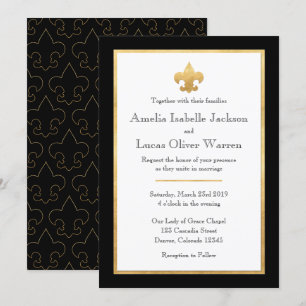Black & Gold Fleur De Lis Wedding Invitation