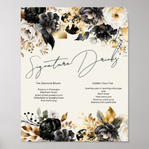 Black Gold Floral 60th Birthday Drinks Poster