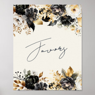 Black Gold Floral 60th Birthday Favours Poster
