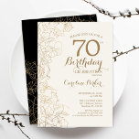 Black Gold Floral 70th Birthday Party Invitation<br><div class="desc">Black Gold Floral 70th Birthday Party Invitation. Minimalist modern design featuring botanical outline drawings accents and typography script font. Simple trendy invite card perfect for a stylish female bday celebration. Can be customized to any age. Printed Zazzle invitations or instant download digital printable template.</div>