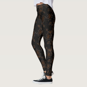 Black & Gold Floral Batik Pattern Leggings