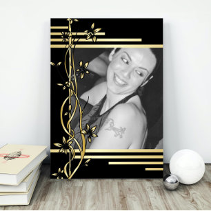 Black gold floral border modern portrait poster