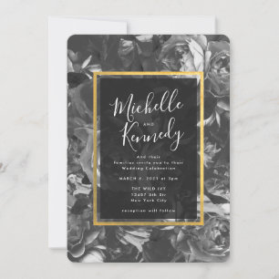 Black Gold Floral Calligraphy Wedding Invitation