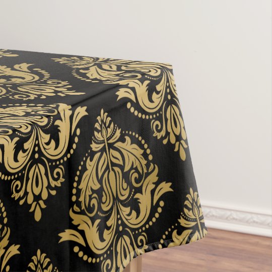 Black & Gold Floral Damasks Geometric Pattern Tablecloth Zazzle.ca