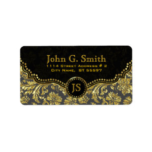 Black & Gold Floral Damasks Pattern 2 Label