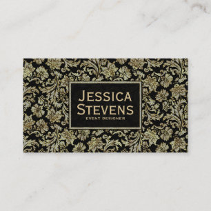 Black & Gold Floral Damasks Pattern Business Card