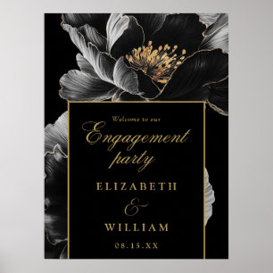 Black Gold Floral Engagement Party Welcome Sign