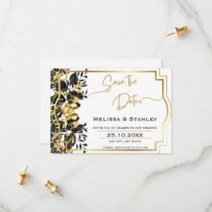 Black Gold Floral Geometric Monogram Back Wedding Save The Date
