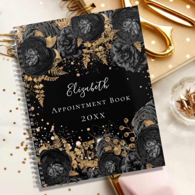 Black gold floral glitter name glamorous 2024 planner (Creator Uploaded)