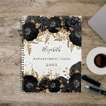 Black gold floral glitter name white 2025 planner<br><div class="desc">A white background with faux gold glitter and black florals with golden foliage. The name is written with a modern hand lettered style script.  Personalize and add your name,  title and year.</div>