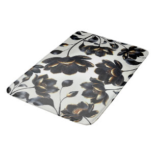Black & Gold Floral Greige Elegant Dark Moody Bath Mat