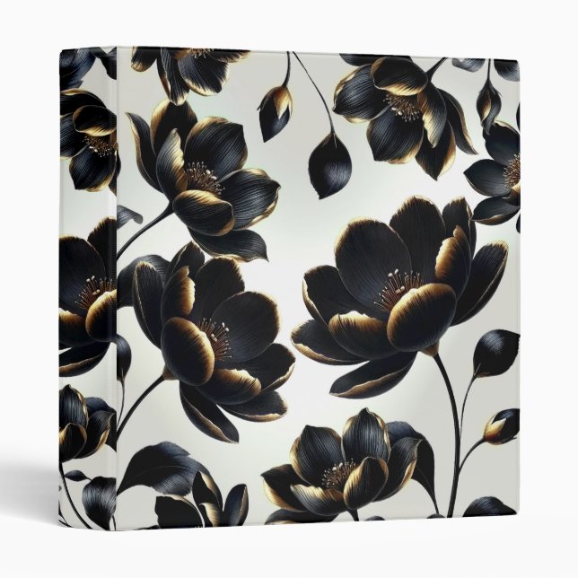 Black & Gold Floral Greige Elegant Dark Moody Binder (Front/Spine)