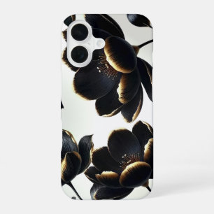 Black & Gold Floral Greige Elegant Dark Moody iPhone 16 Case