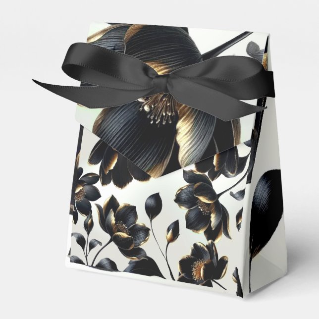 Black & Gold Floral Greige Wedding Favor Box (Front Side)