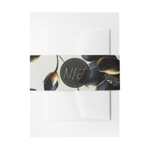 Black & Gold Floral Greige Wedding Invitation Belly Band