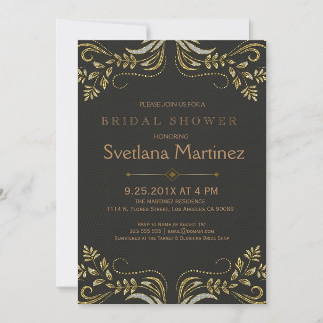Black & Gold Floral Lace 2 Bridal Shower Invite (Front)