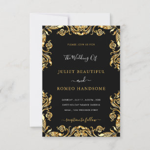 Black Gold Floral Luxury Wedding Invitation Card
