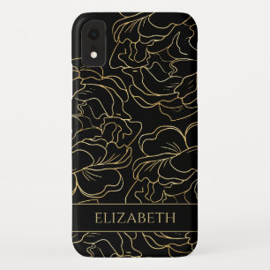 Black Gold Floral Personalized iPhone XR Case