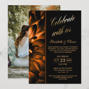 Black Gold Floral Photo Wedding Reception Invitation