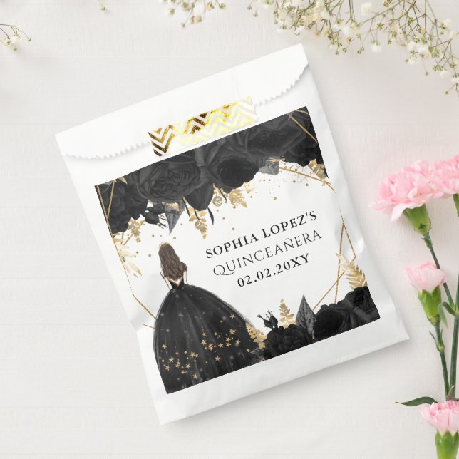 Black Gold Floral Princess Quinceanera   Favour Bag (Sealed)