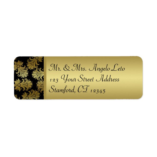 Black, Gold Floral Return Address Label (Front)