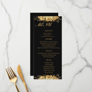 Black Gold Floral Rose Glam Wedding Reception Menu