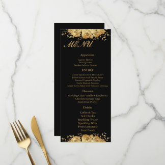 Black Gold Floral Rose Glam Wedding Reception Menu